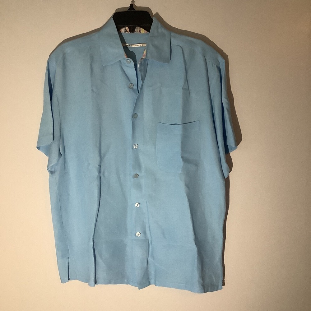 LINEA DOME Camp Shirt Linen Rayon Blend Mens Size‎ Small Blue Short Sleeve